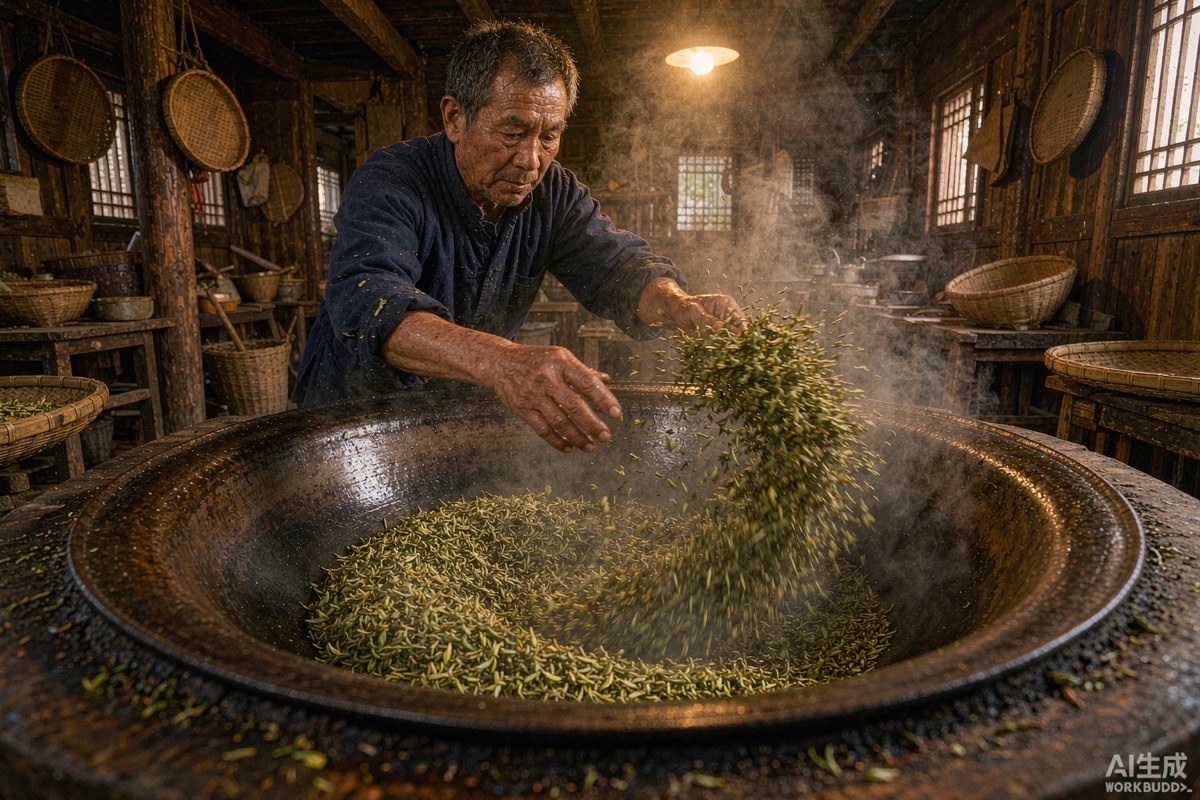 制茶师傅手工炒茶