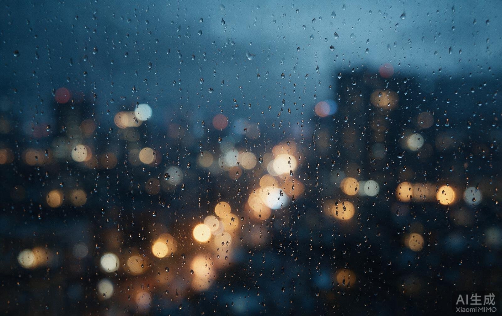 雨滴玻璃窗外的城市灯火