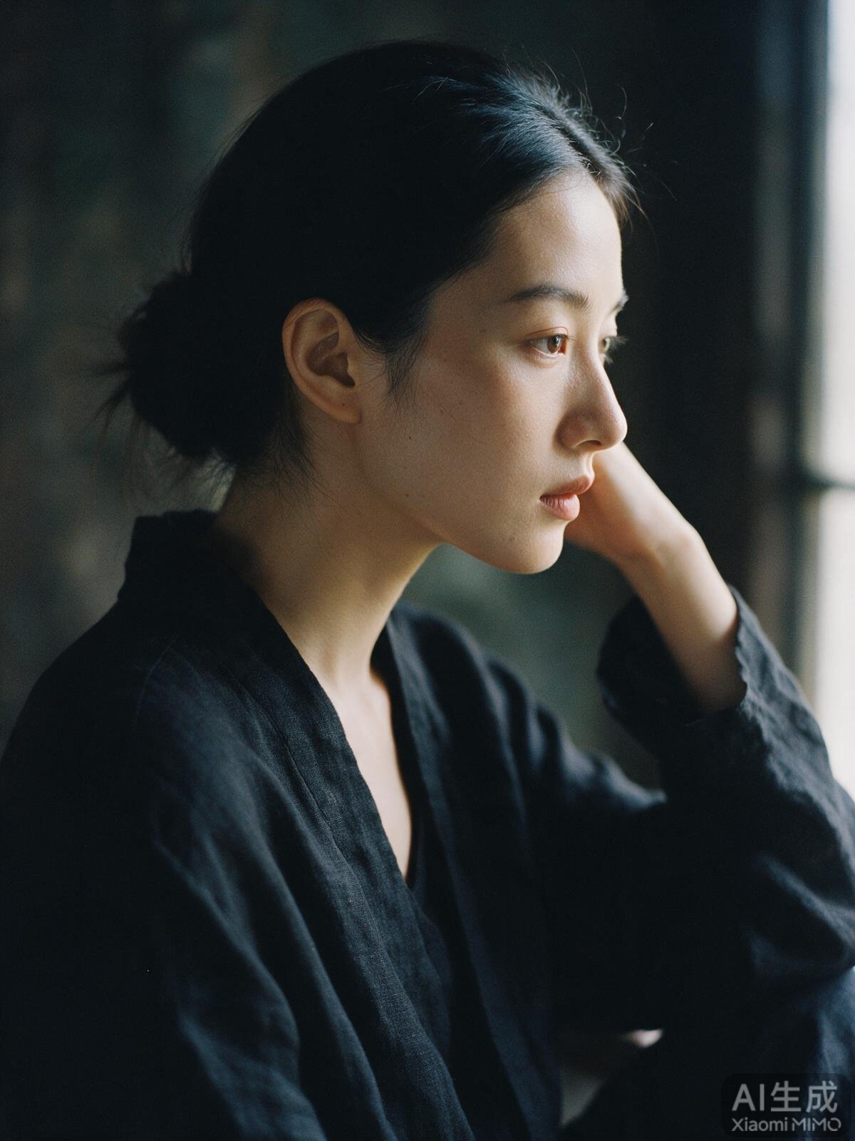 窗边侧光人像