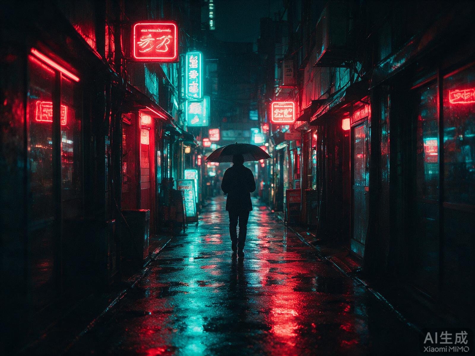 雨夜霓虹巷弄