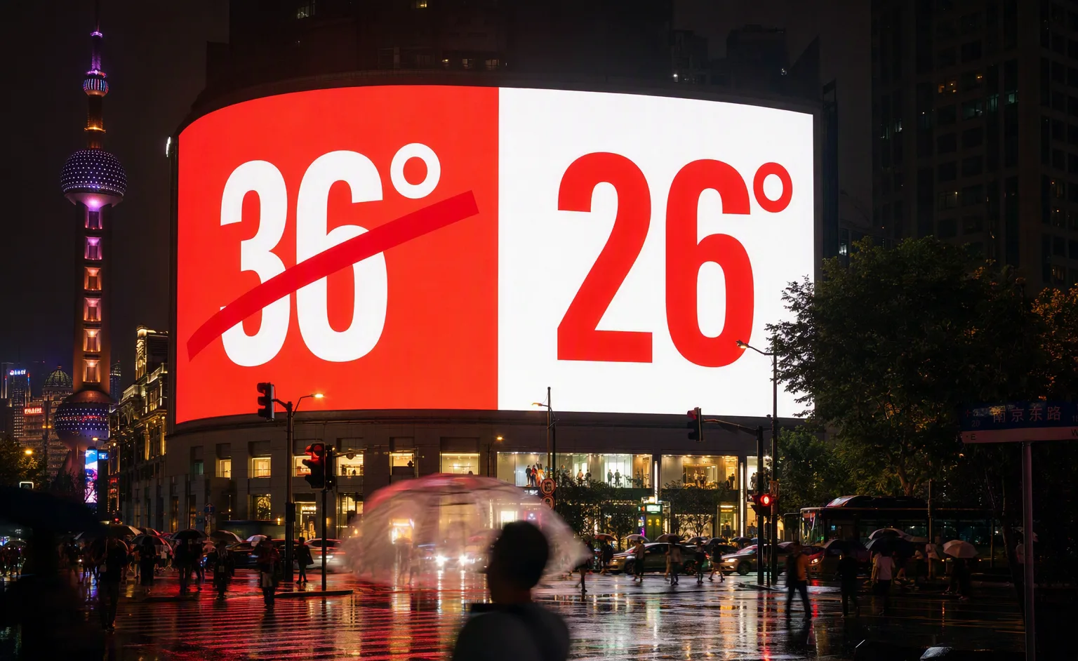 半山汽水城市大屏投放：雨夜街头的大屏