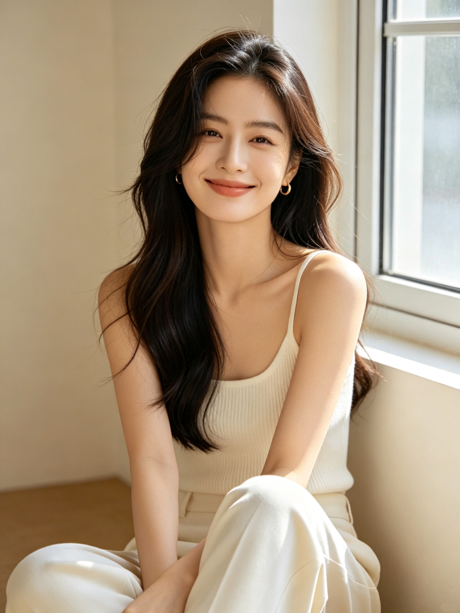 窗边自然光下的女性人像