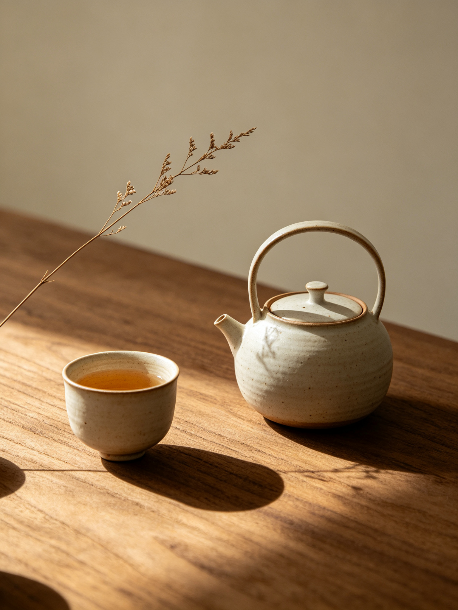 生活美学栏目封面：粗陶茶具与干花