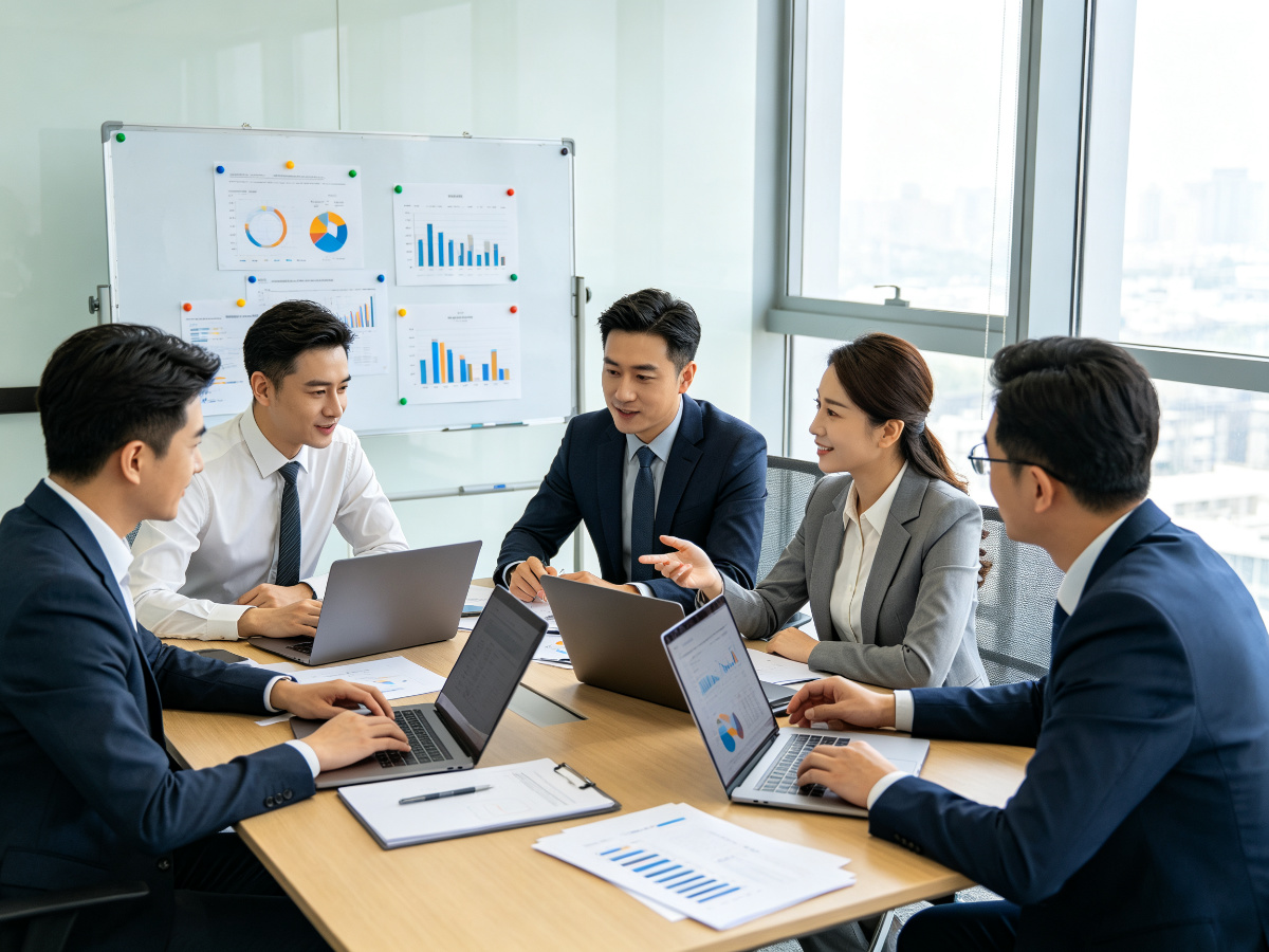 恒信财税团队例会讨论财务报表