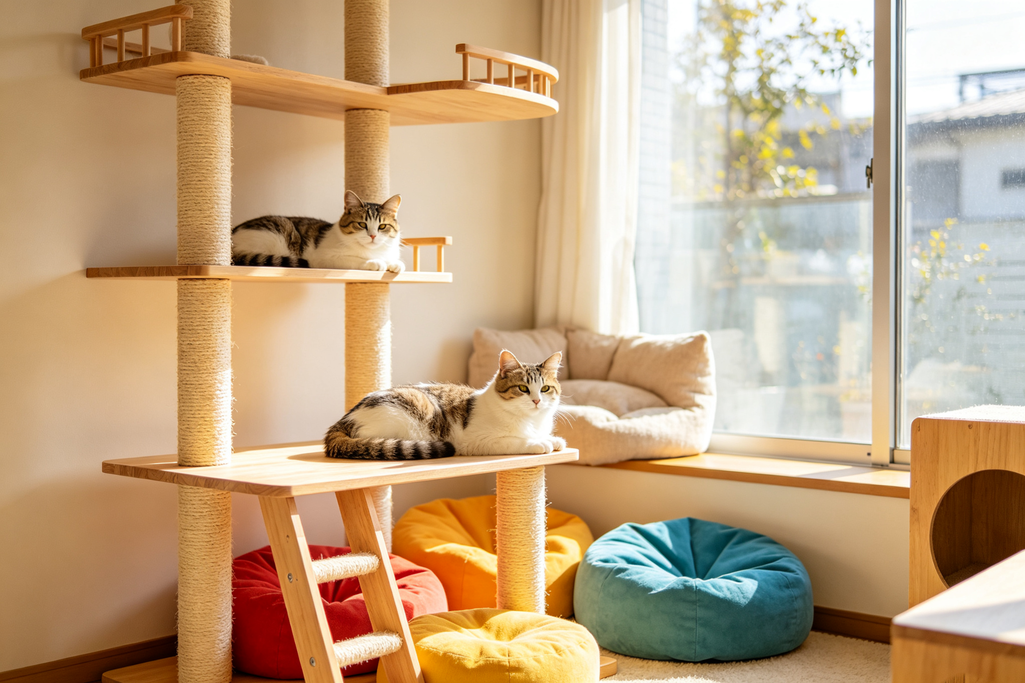救助站内整洁的猫咪活动室