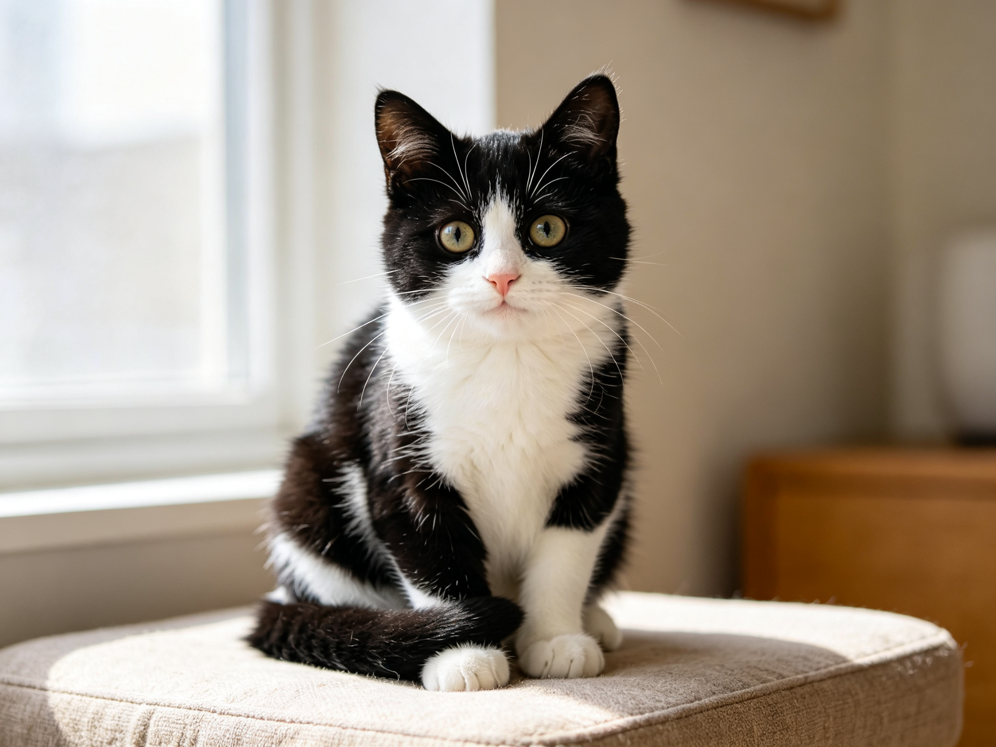 奶牛猫「雪球」的照片
