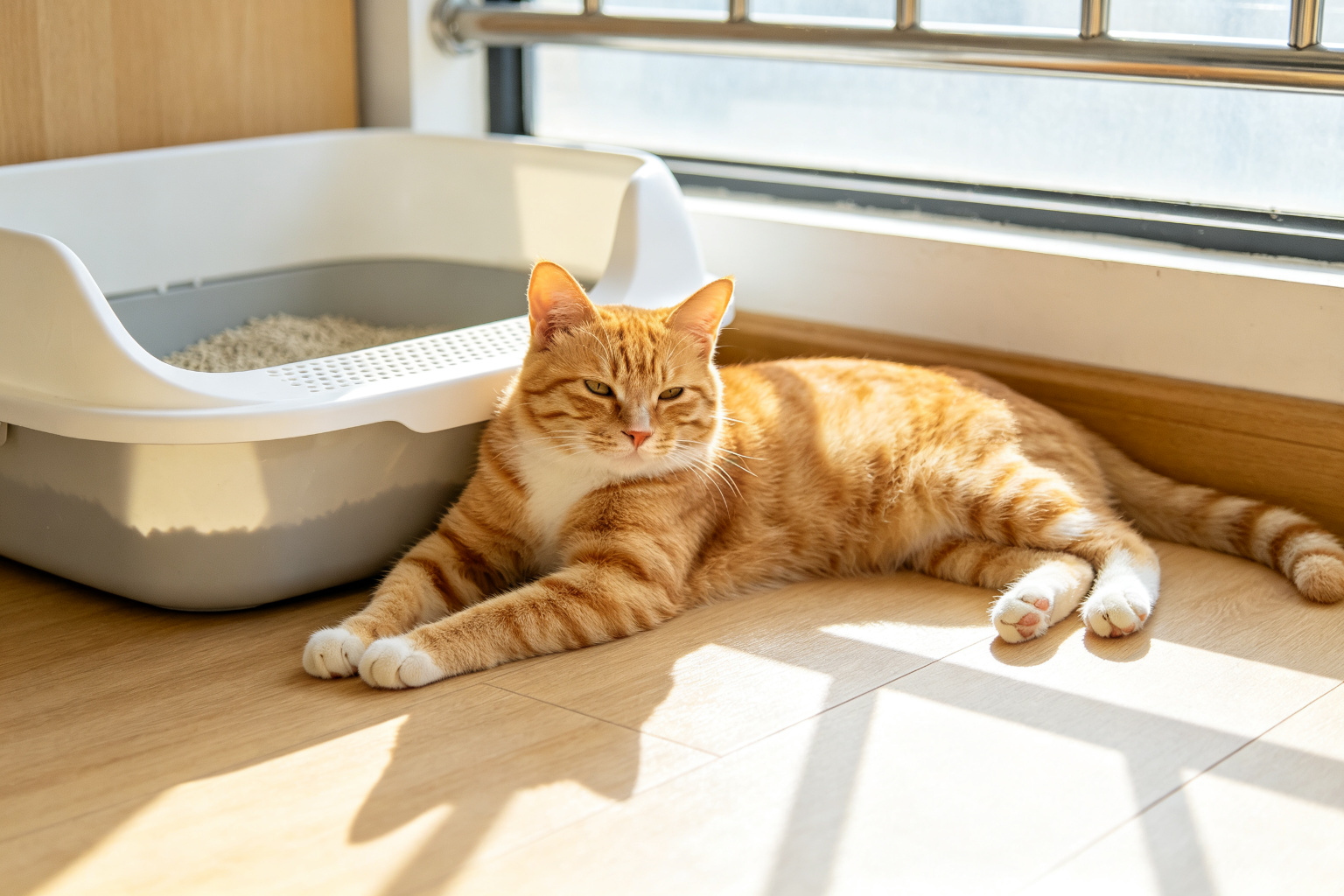夏天纳凉的橘猫